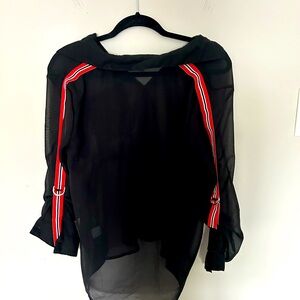 Multicolored sheer blouse with crew neck and 3/4 sleeves